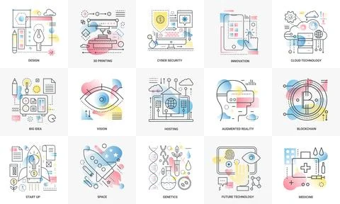 Gradient Line Technology Concept Icon Set Stock Illustration