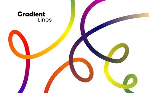 Gradient lines with flowing curves creating abstract colorful patterns on w.. Illustrazione stock