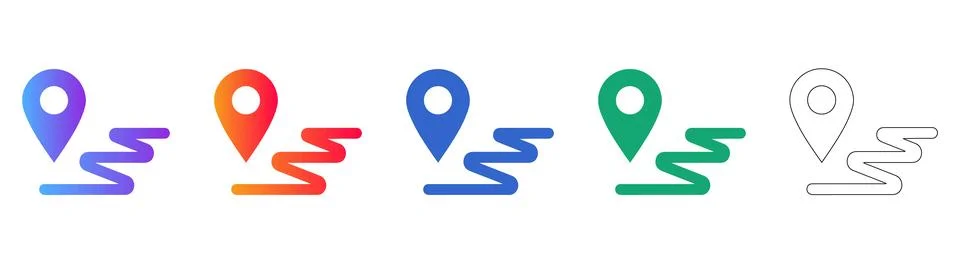 Gradient Location Pin and Path Route Icons 스톡 일러스트