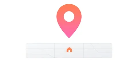 Gradient Location Pin Bouncing on Flat Map with Glowing House Icon Видео 346130982