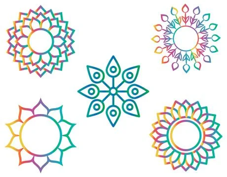Gradient mandala set of 5 for print, textile, home decoration, meditation u.. Stock Illustration