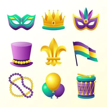 Gradient mardi gras celebration elements collection Stock Illustration