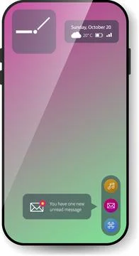 Gradient Mobile Interface with Clock Widget and Notification Bubble Stock Illustration