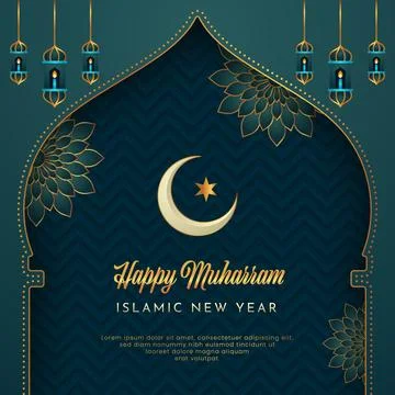 Gradient Muharram Islamic new year template on blue background Stock Illustration