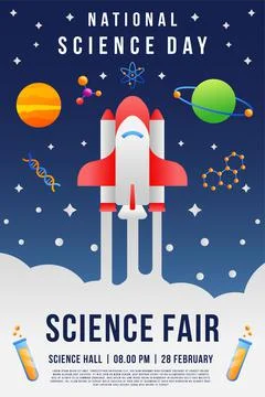 Gradient national science day vertical poster banner for science fair template Stock Illustration