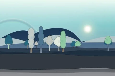 Gradient nautical mist palette view of forest corridor backdrop with foreground Stock Illustration