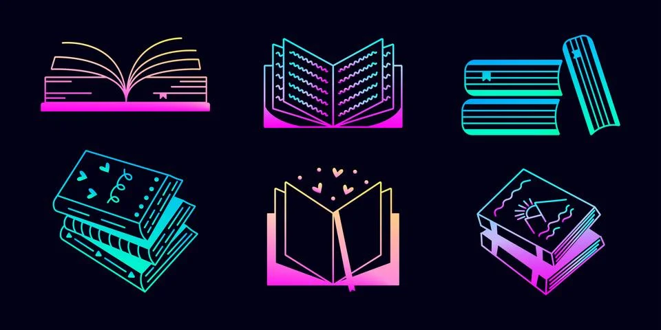 Gradient neon book set Illustration