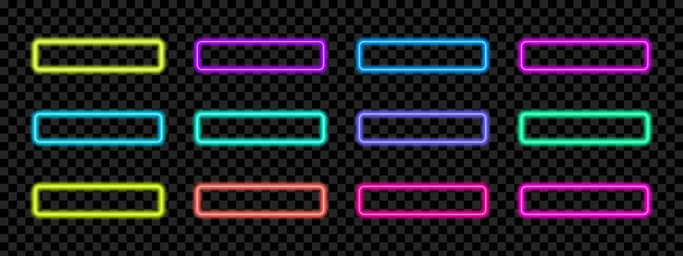 Gradient neon button frames with glowing edges. Isolated vector elements fo.. Stock Illustration