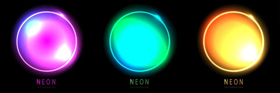 Gradient neon circle frame. collection of round glowing neon lighting on da.. Illustrazione stock