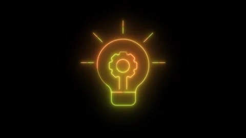 Gradient neon outline of a lightbulb with a cogwheel, representing intellec.. Stock Footage 310953697