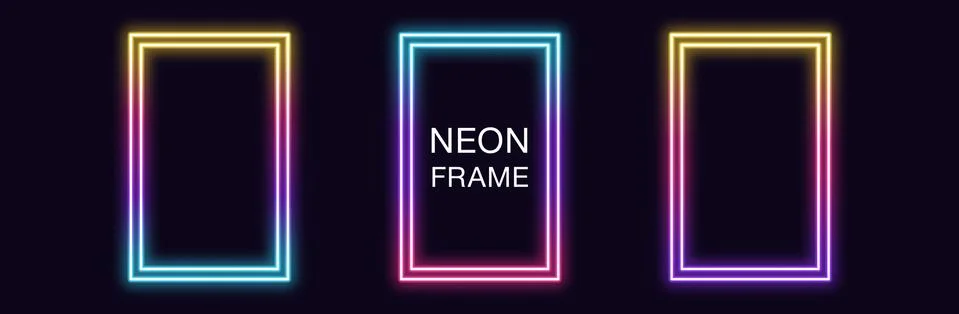 Gradient neon rectangle Frame. Vector set of rectangular neon Border with dou Illustrazione stock