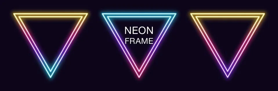 Gradient neon triangle Frame. Vector set of triangular neon Border with doubl Stock Illustration