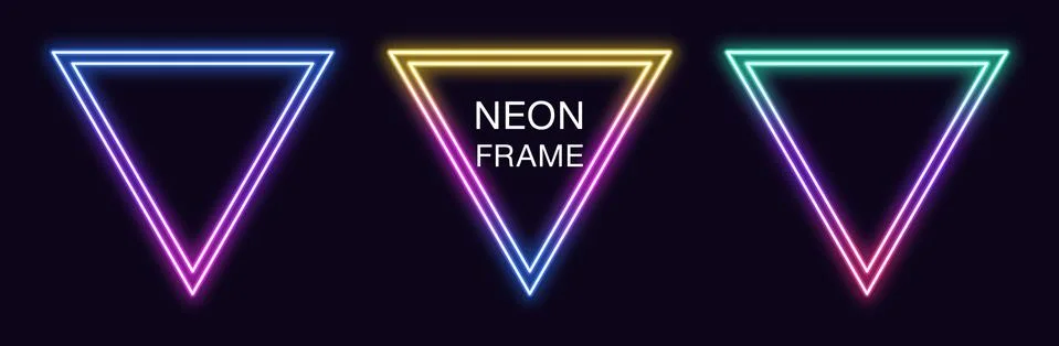 Gradient neon triangle Frame. Vector set of triangular neon Border with doubl Stock Illustration