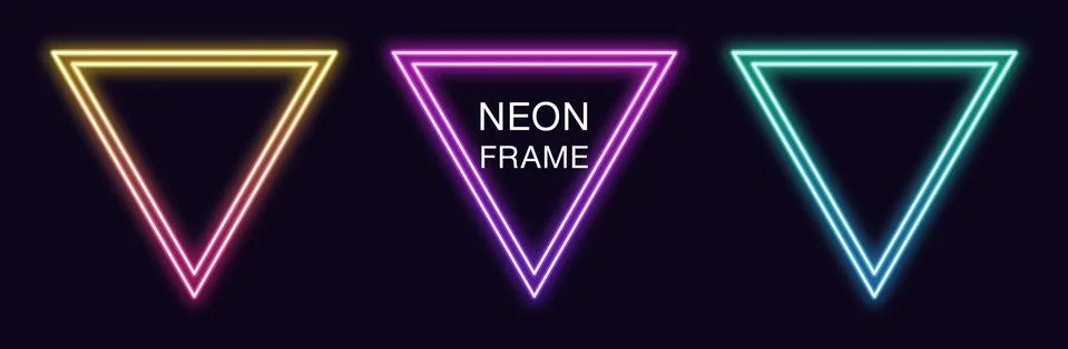 Gradient neon triangle Frame. Vector set of triangular neon Border with doubl 스톡 일러스트