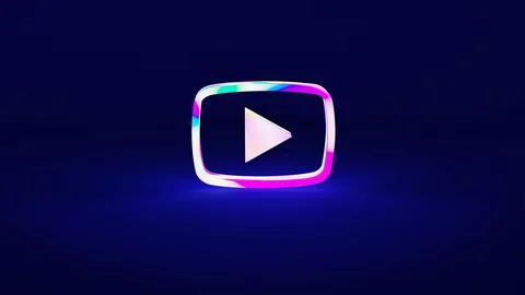 Gradient neon Youtube logo border isolated on a dark background with Blue sha Stock Illustration
