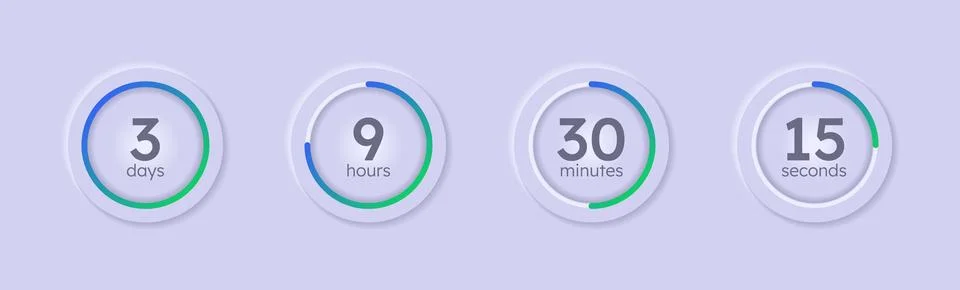 Gradient neumorphism circular countdown timer set イラスト素材