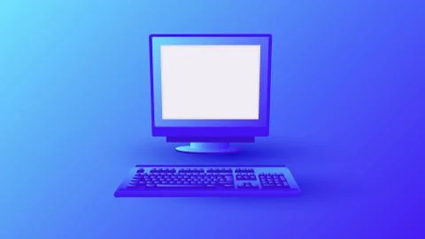 Gradient old error computer. Retro pc on blue background classic monitor. Stock Illustration