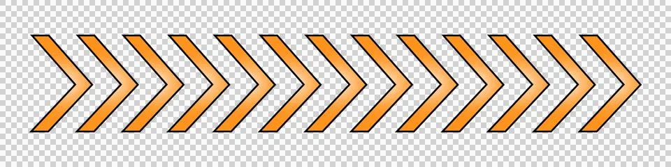 Gradient orange chevron pattern pointing right isolated on transparent back.. Stock Illustration
