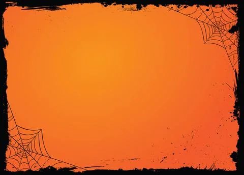 Gradient orange Halloween banner background template with black grunge border Stock Illustration