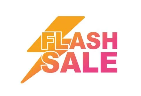 Gradient orange, pink words FLASH SALE with thunder icon Stock Illustration