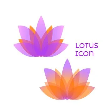 Gradient overlapping petals lotus logo. Vector flower label. Floral isolated Stock Illustration