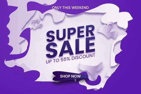 Gradient overly white color paper cut style with super mega sell offer Иллюстрация