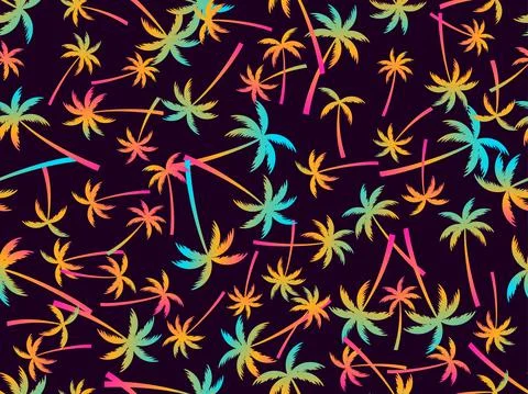 Gradient palm trees seamless pattern. Summer time, wallpaper with tropical pa 스톡 일러스트