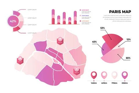 Gradient paris city map infographics Stock Illustration