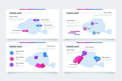 Gradient paris map infographics Stock Illustration
