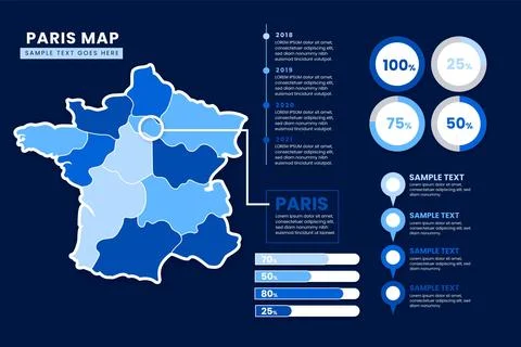 Gradient paris map infographics Stock Illustration