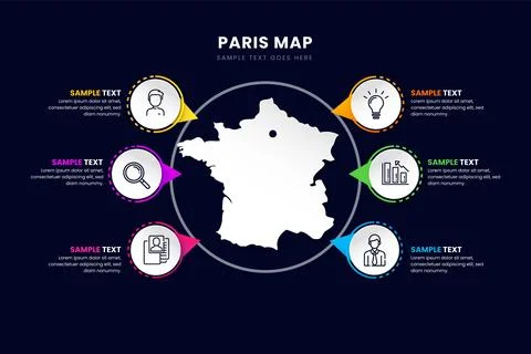 Gradient paris map infographics Stock Illustration