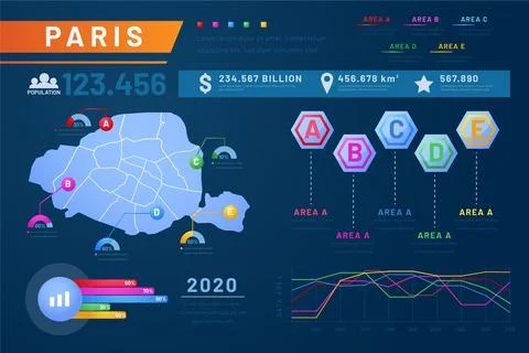 Gradient paris map infographics Stock Illustration
