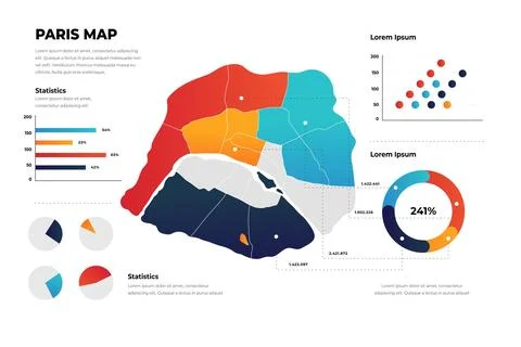 Gradient paris map infographics Stock Illustration