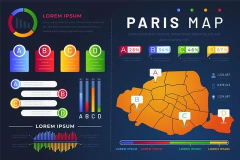 Gradient paris map infographics Stock-Illustration