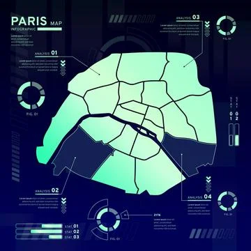 Gradient paris map infographics Stock Illustration