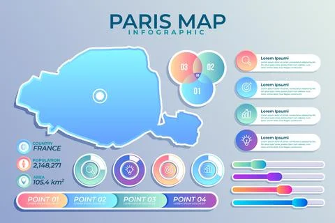 Gradient paris map infographics Stock Illustration