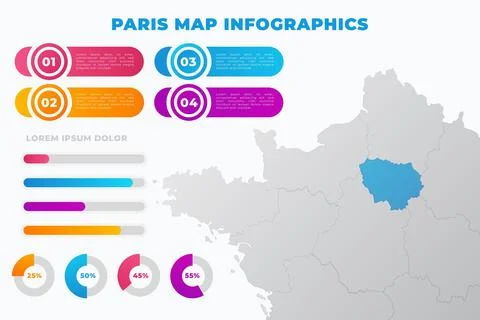 Gradient paris map infographics Stock Illustration