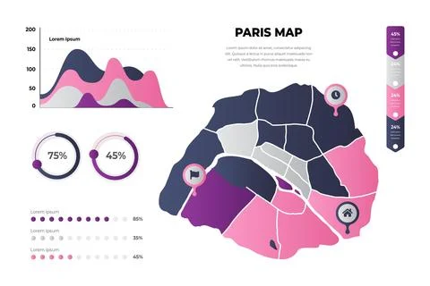 Gradient paris map infographics Stock Illustration