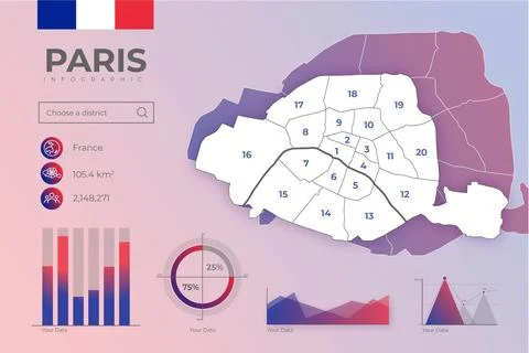 Gradient paris map infographics 스톡 일러스트