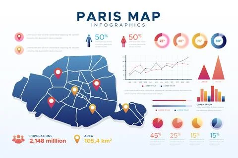 Gradient paris map infographics Stock-Illustration