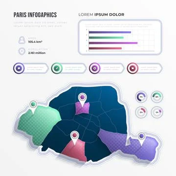 Gradient paris map infographics with landmarks Stock Illustration
