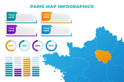 Gradient paris map infographics template Stock Illustration