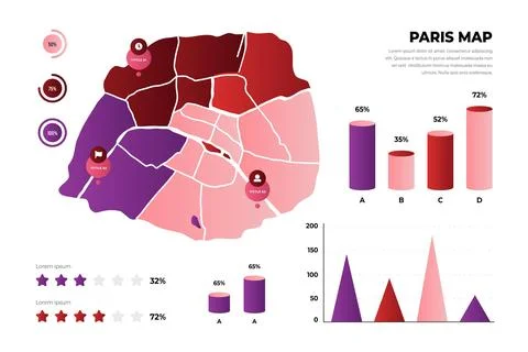 Gradient paris map infographics template Stock Illustration