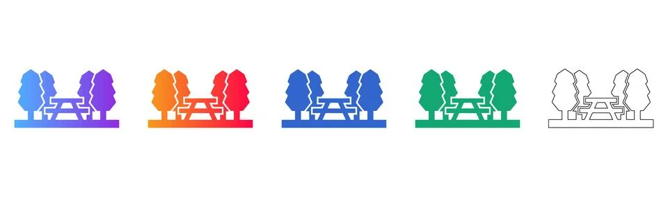 Gradient Park Bench and Trees Icons 스톡 일러스트