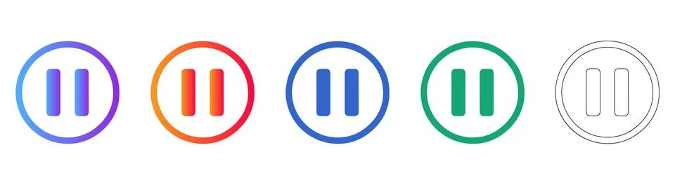 Gradient Pause Button Media Control Icon Set Illustrazione stock