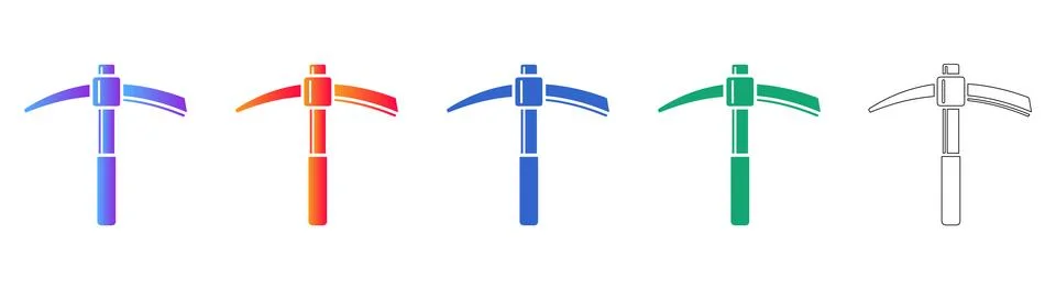 Gradient Pickaxe Vector Icon Set for Mining Stock Illustration