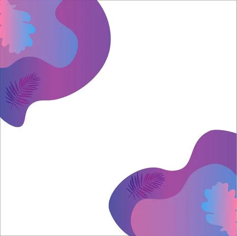 Gradient pink and purple background. Inside the neon forms, tropical plants g Stock Illustration