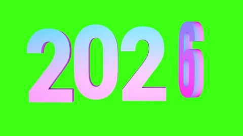 Gradient pink-blue “2026” 3D numbers rotate toward the camera Video stock 321478201