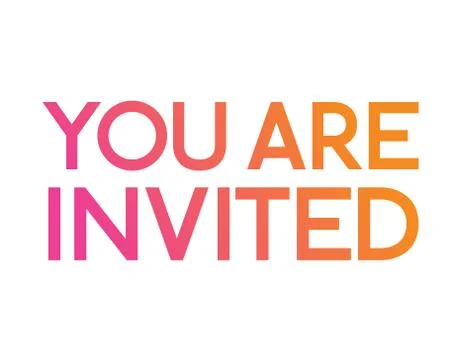 Gradient pink to orange isolated standard serif font word YOU ARE INVITED Stock Illustration