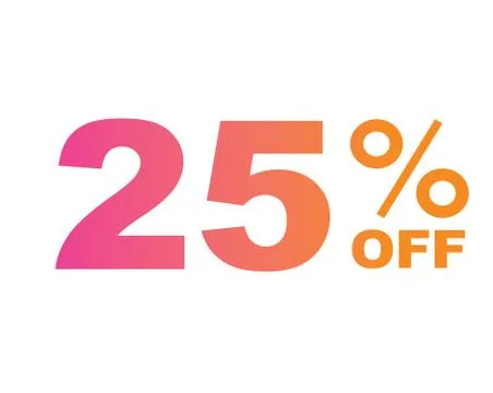 Gradient pink to orange twenty-five percent off special discount word text Stock Illustration